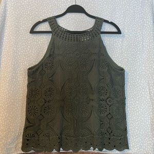 ADIVA tank top, fully embroidered flora design with monochromatic lining